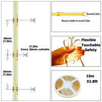 Kxzm 328Ft10M 24V Cob Led Strip Light Warm White 3000K 3840Leds Cri 93 6800Lm Uniform Glow Dotless Ip20 Not Waterproof Flexi