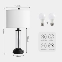 Qimh Touch Control Table Lamps Set Of 2 With Usb Ports, 3-Way Dimmable Bedside Lamp For Living Room Bedroom House, Modern Nightstand Lamp With 2 Led Bulbs(Black)