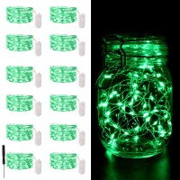 Camantu 12 Pack Green Fairy Lights Battery Operated 7Ft 20Led Valentines Day Lights Battery Operated Waterproof Silver Wire For