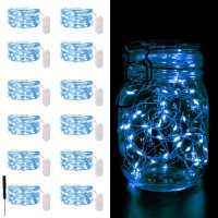 12 Pack Blue Fairy Lights Battery Operated 7Ft 20Led Valentines Day Lights Battery Operated Waterproof Silver Wire For Diy Maso