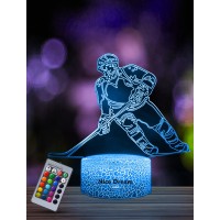 Nice Dream Hockey Player Night Light For Kids, 3D Night Lamp, 16 Colors Changing With Remote Control, Room Decor, Gifts For Children Boys Girls