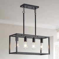 Lanhall Dining Room Light Fixture 4 Light Black Farmhouse Chandelier Modern Kitchen Island Pendant Lighting Rectangular Hanging