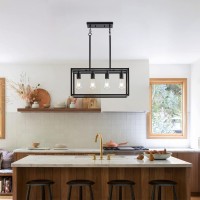 Lanhall Dining Room Light Fixture 4 Light Black Farmhouse Chandelier Modern Kitchen Island Pendant Lighting Rectangular Hanging