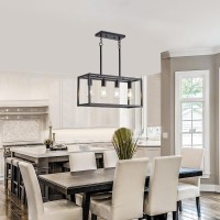 Lanhall Dining Room Light Fixture 4 Light Black Farmhouse Chandelier Modern Kitchen Island Pendant Lighting Rectangular Hanging