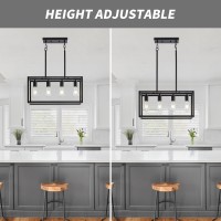 Lanhall Dining Room Light Fixture 4 Light Black Farmhouse Chandelier Modern Kitchen Island Pendant Lighting Rectangular Hanging