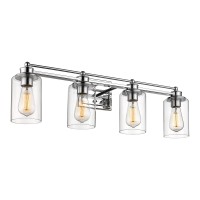 4Light Bathroom Vanity Light Hwh Chrome Vanity Light Fixture With Clear Glass Shade Modern Wall Sconce Over Mirror 5Hlt63B4