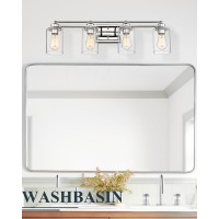 4Light Bathroom Vanity Light Hwh Chrome Vanity Light Fixture With Clear Glass Shade Modern Wall Sconce Over Mirror 5Hlt63B4