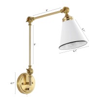 Wingbo Swing Arm Wall Lamp Set Of 2, Modern Adjustable Wall Mounted Sconce, Warm Brass Finish And White Metal Shade