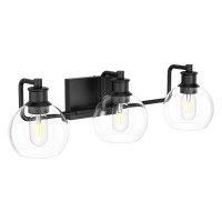 Tipace Black Vintage Bathroom Vanity Light Fixtures Over Mirror Glass Globe 3 Lights Industrial Vanity Lights Farmhouse Bath Lig