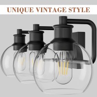 Tipace Black Vintage Bathroom Vanity Light Fixtures Over Mirror Glass Globe 3 Lights Industrial Vanity Lights Farmhouse Bath Lig