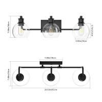 Tipace Black Vintage Bathroom Vanity Light Fixtures Over Mirror Glass Globe 3 Lights Industrial Vanity Lights Farmhouse Bath Lig