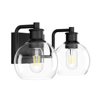 Tipace 2 Lights Industrial Bathroom Vanity Light Fixtures Over Mirror Black Vintage Vanity Lights With Globe Clear Glass Farmhou