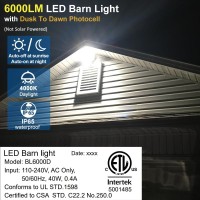 Owleye 6000Lm Dusk To Dawn Outdoor Lighting Led Barn Light Security Lights 42W 4000K Daylight Ac 110240V Etl Listed Waterpr