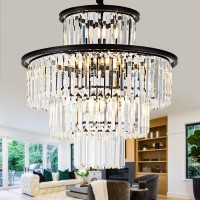 Lighceac 23 14Light Modern Crystal Chandelier Light Fixtures 4Tier Black Luxury Chandeliers For Dining Room Round Hanging Pe