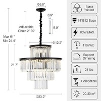 Lighceac 23 14Light Modern Crystal Chandelier Light Fixtures 4Tier Black Luxury Chandeliers For Dining Room Round Hanging Pe