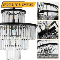 Lighceac 23 14Light Modern Crystal Chandelier Light Fixtures 4Tier Black Luxury Chandeliers For Dining Room Round Hanging Pe