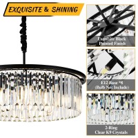 Lighceac 23 8Light Modern Crystal Chandelier Light Fixtures 2 Rings Black Luxury Chandeliers For Dining Room Round Hanging Pe