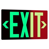 Photoluminescent Exit Sign Aluminum Adhesive Backing Glow In The Dark Removable Arrows Included 12X7 Inches Non Electric