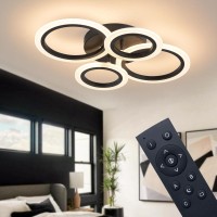 Shine Luest 34W Modern Led Ceiling Light, 3000K-6000K Dimmable Ceiling Lighting Fixtures Ceiling Mount 4 Rings Black Flush Mount Led Chandelier Ceiling Lamp With Remote For Kitchen Bedroom, 2720Lm