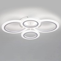 Shine Luest 34W Led Ceiling Light With Remote, 3000-6000K Dimmable Modern Flush Mount Ceiling Lighting Fixture White 4 Rings Round Chandelier Ceiling Lamp For Bedroom, Living Room, Dining Room