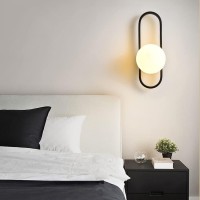 Pobllem Glass Globe Wall Lighting Sconce Matte Black Wall Mount Light With Classic Oval Design, Mid Century Modern Wall Lamp For Bedroom Living Dining Room (Matte Black)