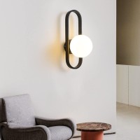 Pobllem Glass Globe Wall Lighting Sconce Matte Black Wall Mount Light With Classic Oval Design, Mid Century Modern Wall Lamp For Bedroom Living Dining Room (Matte Black)