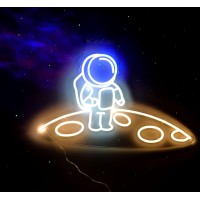 Vinray Astronaut Neon Sign Large Spaceman Standing On The Planet Led Neon Sign Big Neon Light Sign For Game Room Wall Decor For