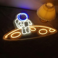 Vinray Astronaut Neon Sign Large Spaceman Standing On The Planet Led Neon Sign Big Neon Light Sign For Game Room Wall Decor For