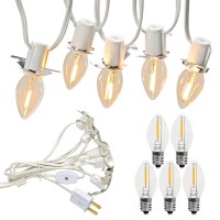 Meilux Led Accessory Cord With 5 Led Night Light Bulbs - C7 Christmas Village Light Accessory Cord - C7 Led Bulb Warm White With Spare Fuse For Holiday Decoration And Craft Village House Decoration