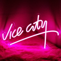 Pink Vice City Neon Sign - Imegina Dimmable Led Neon Sign For Bedroom 15.6X9.8 Inch, Neon Letters Lights Sign Usb Powered For Game Room Bar Party Indoor Girl Pub Man Cave