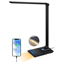 Gliti Led Desk Lamp, Eye-Friendly Dimmable Desk Light, 5 Light Colors, 6 Brightness Levels, Touch Control Table Lamp With Usb Charging Port, Night Light, Auto Timer, For Dorm, Home, Office(Black)