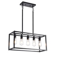 Lanhall 5Light Kitchen Light Fixtures Black Farmhouse Chandelier Rectangular Dining Room Light Fixture Linear Pendant Lighting