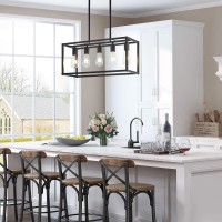 Lanhall 5Light Kitchen Light Fixtures Black Farmhouse Chandelier Rectangular Dining Room Light Fixture Linear Pendant Lighting