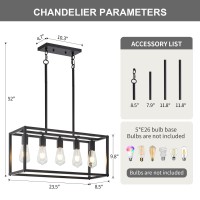 Lanhall 5Light Kitchen Light Fixtures Black Farmhouse Chandelier Rectangular Dining Room Light Fixture Linear Pendant Lighting