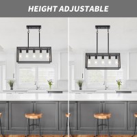 Lanhall 5Light Kitchen Light Fixtures Black Farmhouse Chandelier Rectangular Dining Room Light Fixture Linear Pendant Lighting