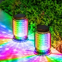 Outdoor Garden Decor, 2 Pack Solar Lantern Waterproof Rgb Color Mason Jar Hanging Lights, Porch Decorative For Garden Yard Patio Backyard Deck Courtyard Lawn