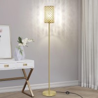 Gold Floor Lamp, Crystal Floor Lamp With Decorative Shade, Standing Lamp With On/Off Foot Switch & E26 Base, Modern Floor Lamps Corner Tall Pole Light For Living Room, Girls Bedroom, Dresser, Office