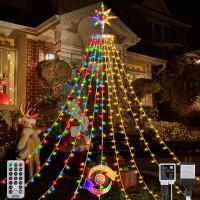 Tcamp Christmas Decorations Outdoor Star String Lights With Remote Memory Function, 317 Led Waterfall Hanging Christmas Tree Lights With Topper Star Lights, 11 Lighting Modes, Multicolor Warm White