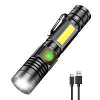 Usb Rechargeable Flashlight, Small Flashlights Powerful With Cob Sidelight, 1000 Lumens Super Bright Led Tactical Flashlights, 4 Modes, Waterproof Magnetic Pocket Flashlight For Outdoor Camping