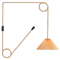 Aomicron Plug In Pendant Light Hanging Light With15Ft Hemp Rope Cord Onoff Switch And Pleated Lamp Shade Hanging Light Fixture