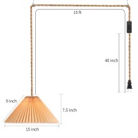 Aomicron Plug In Pendant Light Hanging Light With15Ft Hemp Rope Cord Onoff Switch And Pleated Lamp Shade Hanging Light Fixture