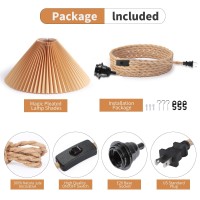 Aomicron Plug In Pendant Light Hanging Light With15Ft Hemp Rope Cord Onoff Switch And Pleated Lamp Shade Hanging Light Fixture