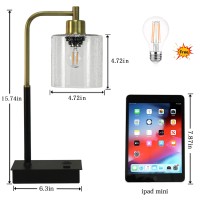 Oyedis Touch Control Table Lamp 3-Way Dimmable Modern Bedside Nightstand Lamp With Usb Type C Port 1 Ac Outlet Small Desk Lamp With Seeded Glass Shade For Children Office Dorm, Bulb Included