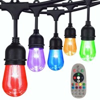 48Ft Color Changing Outdoor String Lights Commercial Grade With Music Sync Remote And 15 Shatterproof Led Edison Bulbs Dimmable