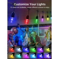 48Ft Color Changing Outdoor String Lights Commercial Grade With Music Sync Remote And 15 Shatterproof Led Edison Bulbs Dimmable