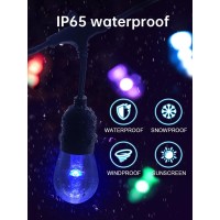 48Ft Color Changing Outdoor String Lights Commercial Grade With Music Sync Remote And 15 Shatterproof Led Edison Bulbs Dimmable