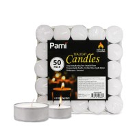 Pami Premium Long-Lasting Tealight Candles - Unscented Tea Candles With 25 Hours Burning Time- Paraffin Tealights With Beautiful Flame- Round Candles Perfect For Votive Candle Holders (50-Piece Box)