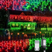 Jmexsuss 400 Led Christmas Icicle Lights Outdoor Red Green Halloween Icicle Lights Clear Wire 11 Modes Connectable String Li