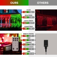 Jmexsuss 400 Led Christmas Icicle Lights Outdoor Red Green Halloween Icicle Lights Clear Wire 11 Modes Connectable String Li