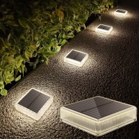 Lacasa Solar Deck Lights Outdoor Waterproof Led, Step Lights Solar Powered Driveway Dock Lights Marine, White 4000K, Dusk To Dawn, For Garden Steps Yard Patio Pathway, Square, 4 Pack